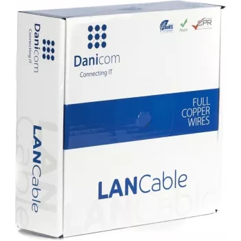 DSIT Danicom CAT7 S/FTP inštalačný kábel 50 m plný vodič LSZH Dca – 10 Gbit/s dvojito tienený