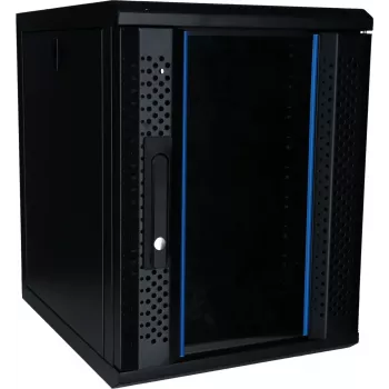 DSIT 9U 10 palcový nástenný serverový rack so sklenenými dverami, 370x450x486 mm, čierny