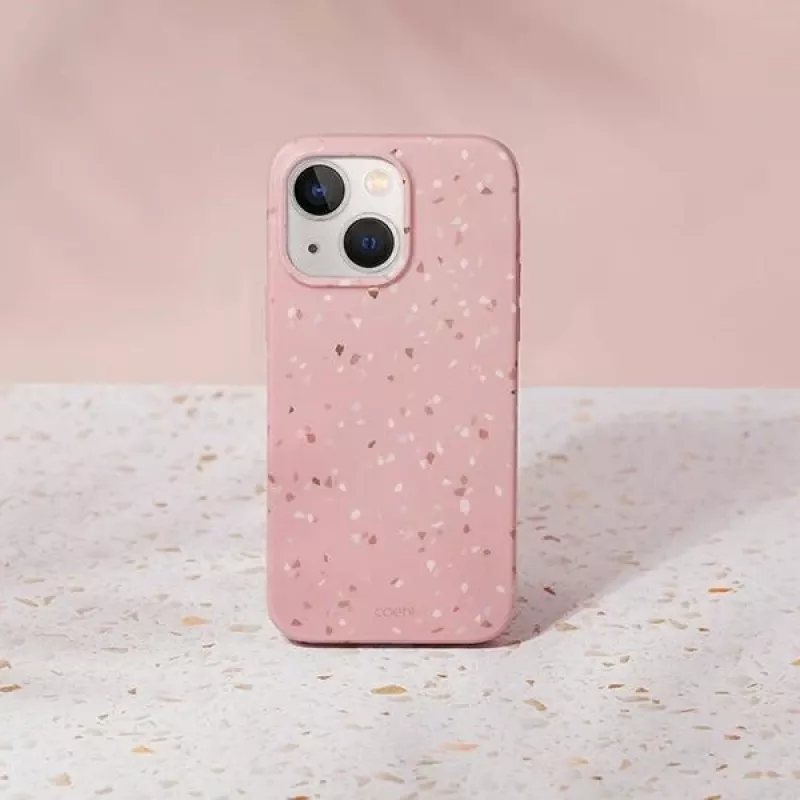 UNIQ Coehl Terrazzo puzdro pre iPhone 14 Plus / 15 Plus, koralová ružová
