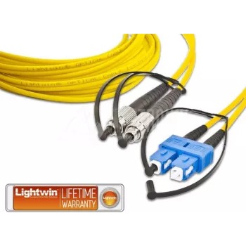 Duplexný jednovidový optický patch kábel Lightwin LDP-09 FC-SC 10.0, FC na SC, OS2, 10 m, Žltý