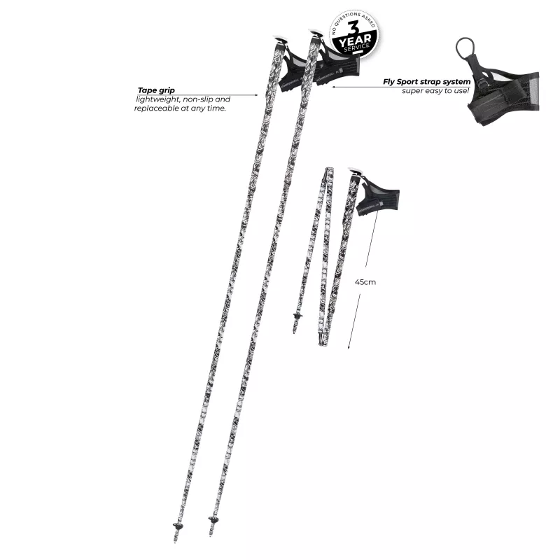 Bežecké palice Komperdell FXP Carbon The Erlkonig 130 cm, Čierne/Biele