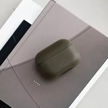 UNIQ Terra puzdro z pravej kože na Apple AirPods Pro – olivová zelená