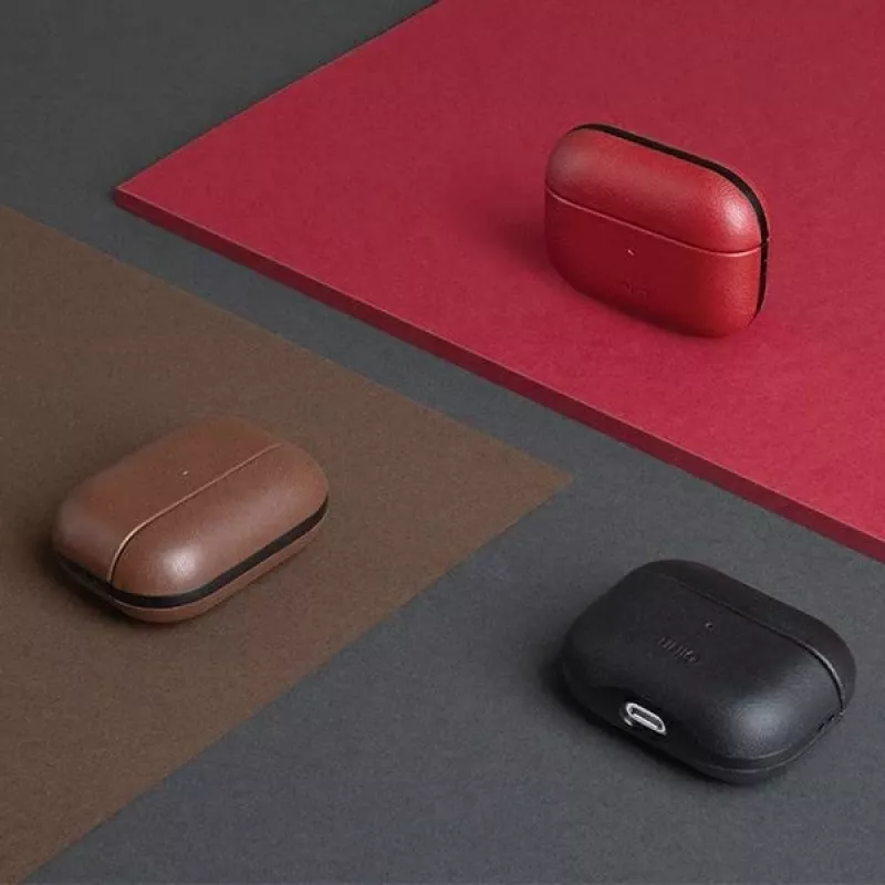 UNIQ Terra puzdro z pravej kože na Apple AirPods Pro – olivová zelená