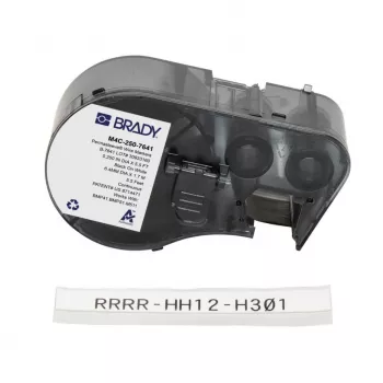 Brady M4C-250-7641 samolaminovacie vinylové káblové značky pre BMP51/BMP53, 38,1 mm x 19,05 mm, biela/transparentná, 6,4 m rolka