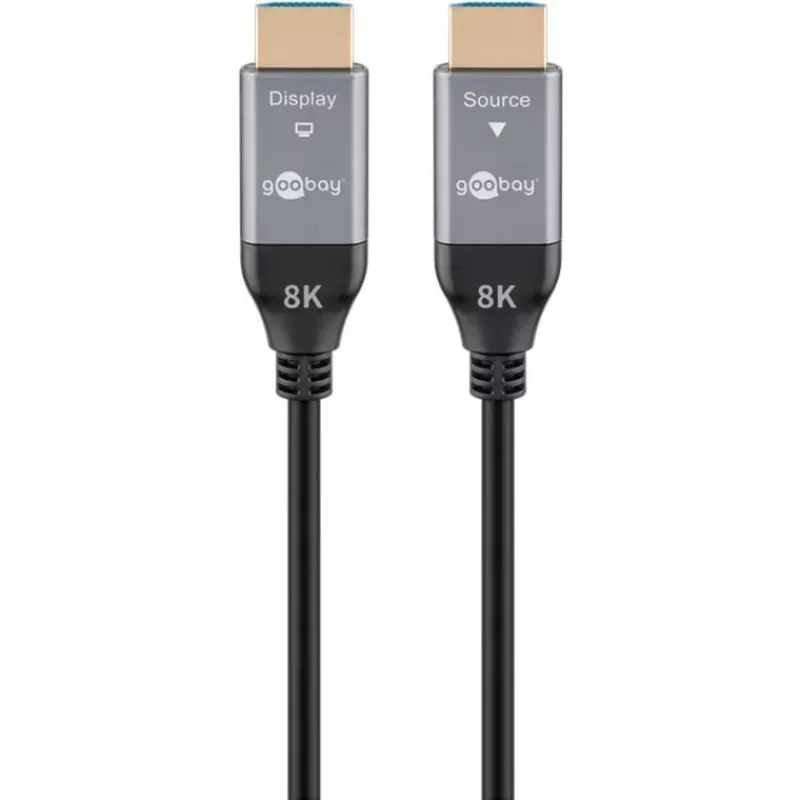 GOOBAY optický hybridný Ultra High-Speed HDMI kábel (AOC) 8K / 60Hz - 20m, 48 Gbit/s, čierna/sivá