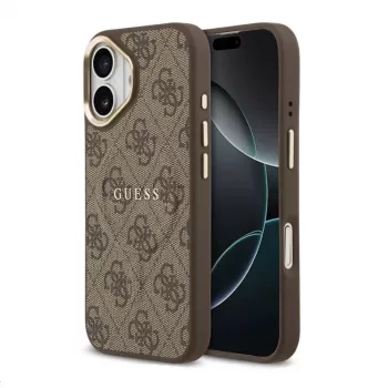 Guess Apple iPhone 17 PU kožené puzdro 4G zlatý rám MagSafe hnedé