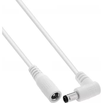 InLine® predlžovací DC kábel, zahnutý konektor, 5,5 x 2,1 mm, biely, 2 m