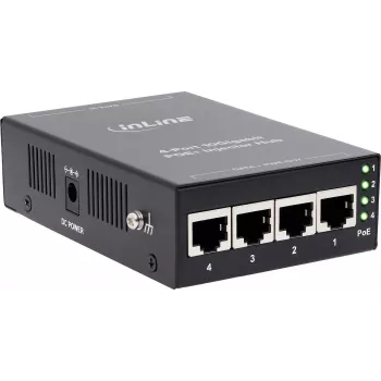 InLine 32304H 4-portový PoE+ 10Gigabit injector hub, kovový, bez ventilátora, 120W budget