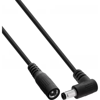 InLine® DC predlžovací kábel, konektor samec zahnutý, 5,5 x 2,1 mm, čierny, 3 m