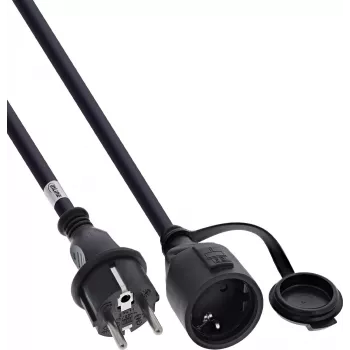 InLine® predlžovací kábel s ochranným kontaktom, Outdoor IP44, ochrana proti dotyku, 2 m, čierna