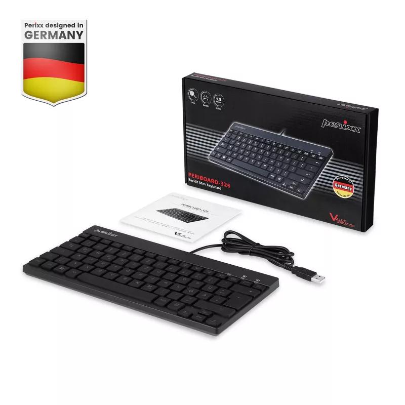 Perixx PERIBOARD-326 DE podsvietená USB klávesnica, káblová, čierna
