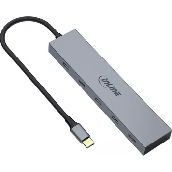 InLine USB-C Hub, 4x USB-C + Power Delivery 100 W, USB 3.2 Gen 2, sivý
