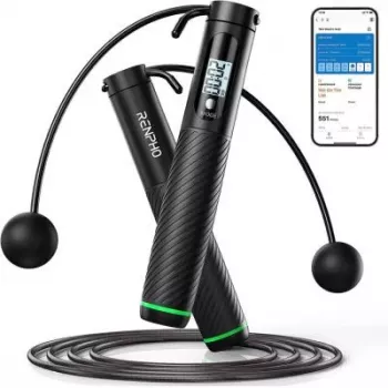 RENPHO Smart švihadlo 2-in-1 R-Q008, Bluetooth 5.0, bezšnúrový & so šnúrou režimy, LED displej, nastaviteľná dĺžka, USB-C nabíjanie, čierne
