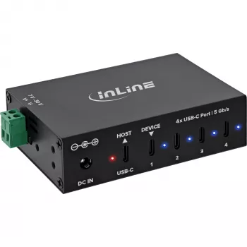 DELOCK InLine® USB 3.2 Gen.1 priemyselný hub, USB-C, 4-portový, s napájacím zdrojom