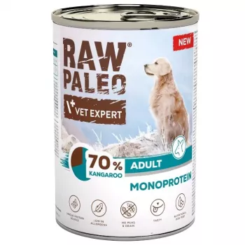 VetExpert Raw Paleo Kangaroo Adult Dog mokré krmivo 400g konzerva – bez obilnín, s jediným zdrojom bielkovín