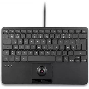 PERIX PERIBOARD-427 H DE káblová USB mini klávesnica s integrovaným trackballom a podsvietením, čierna