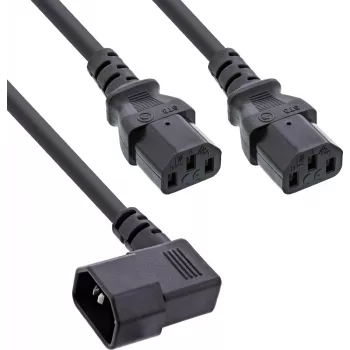 InLine® napájací Y-kábel, konektory pre prístroje, 1x IEC-C14 zahnutý na 2x IEC-C13, 1m