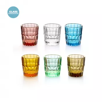 Guzzini Vanity Glass sada so 6 pohárikmi na shoty zo skla, farebne sortiment (13140552)