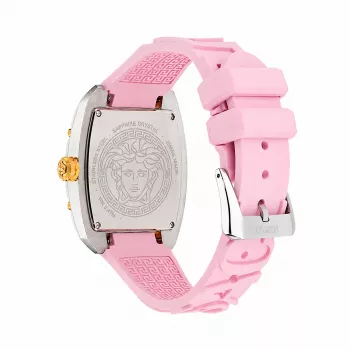 Versace VE8K00224 Dámske kremenné hodinky, 45 mm, sivé puzdro z nehrdzavejúcej ocele, ružový ciferník, ružový silikónový remienok