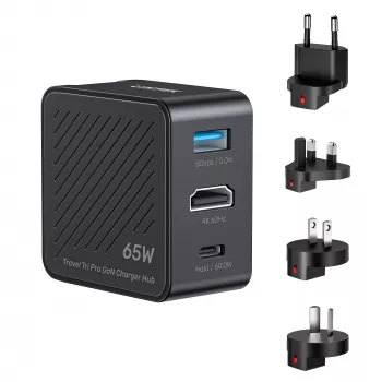 UNITEK P1242ABK01 GaN 3-in-1 cestovná nabíjačka-hub 65W s 4K@60Hz HDMI, USB-A a USB-C