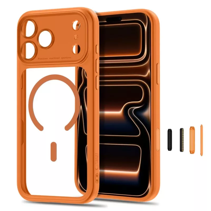 Tech-Protect MagPeak MagSafe CC puzdro pre iPhone 17 Pro Max / 18 Pro Max - Cosmic Orange/transparentná