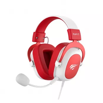 HAV H2002d káblový herný headset s 50-mm meničmi, RGB-LED, mikrofónom s potlačením hluku, biela/červená