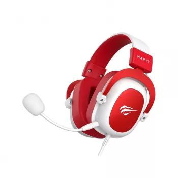 HAV H2002d káblový herný headset s 50-mm meničmi, RGB-LED, mikrofónom s potlačením hluku, biela/červená