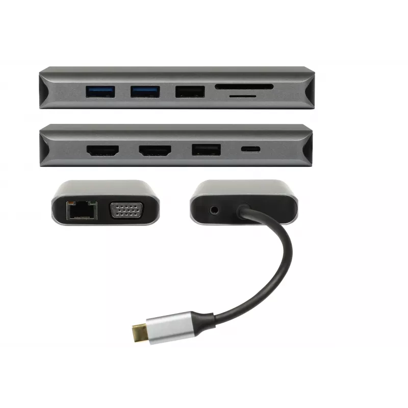 ALLNET PSUC0216 - USB 3.2 Gen 1 (3.1 Gen 1) Type-C - 3,5 mm - HDMI - RJ-45 - USB 2.0 - USB 3.2 Gen 1 (3.1 Gen 1) Type-A - USB 3.2 Gen 1 (3.1 Gen 1) Type-C - VGA - 3840 x 2160 pixelov - MicroSD (TransFlash) - SD - sivá - 100 W
