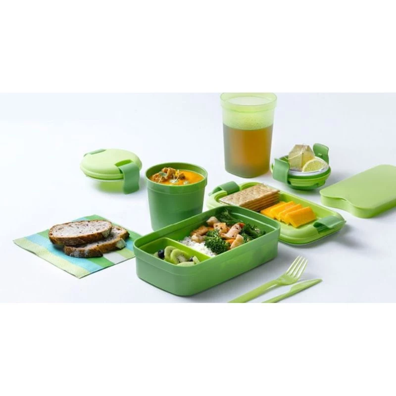 CURVER Lunch&Go obdĺžniková miska na jedlo s príborom 1,4L zelená