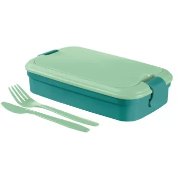 CURVER Lunch&Go obdĺžniková miska na jedlo s integrovaným príborom, 1,4L, modrá