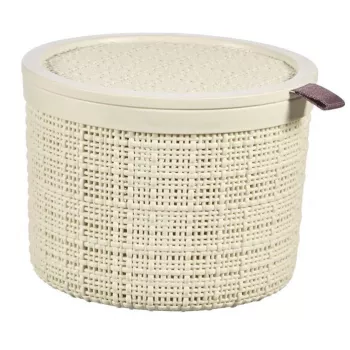 CURVER Juta okrúhly úložný košík s vekom, 2L, krémová, 17x13 cm