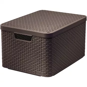 CURVER Style L úložná krabica s vekom, 43,6 x 32,6 x 23 cm, tmavohnedá, 32,67 l, skladacia, stohovateľná, látkové rukoväte