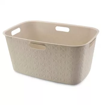 CURVER Softex 45L koš na bielizeň v kriedovo bielej, soft-touch obdĺžniková nádoba s integrovanými rukoväťami, 57 x 37 x 27 cm