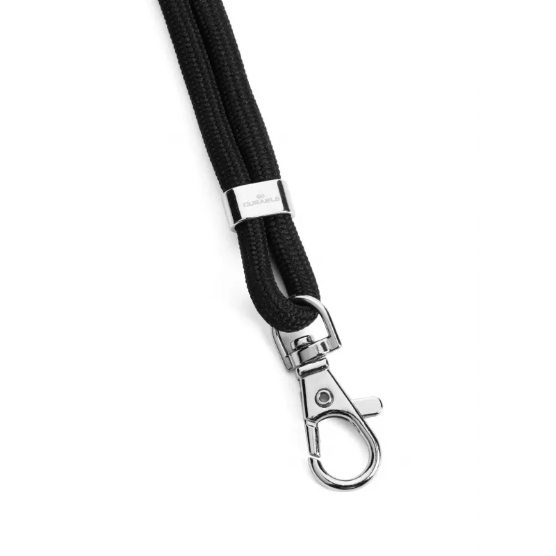 DURABLE textilný lanyard rPET s karabínkou, čierna, balenie 10 ks