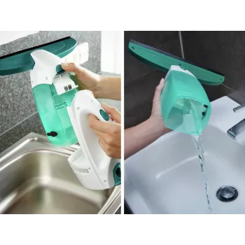 LEIFHEIT vysávač na okná Dry&Clean s 43 cm tyčou Click System, elektrický vysávač na okná, biela/tyrkysová