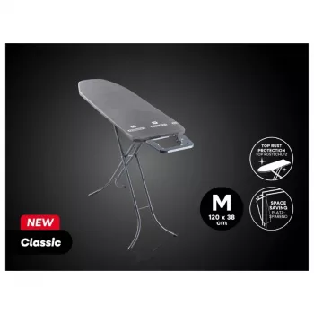 Leifheit Classic M žehliaca doska čierna 120x38 cm s pevnou odkladacou plochou na žehličku a bavlneným poťahom