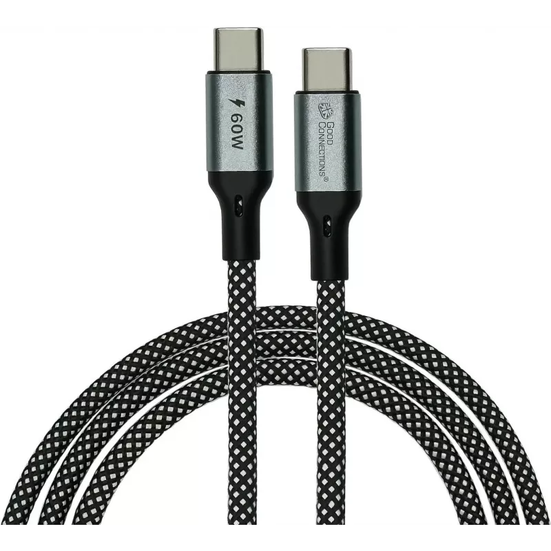 GoodConnections Magnetický USB 2.0 špirálový kábel 60W USB-C na USB-C, čierny/biely, 1m 2060-MT010SW