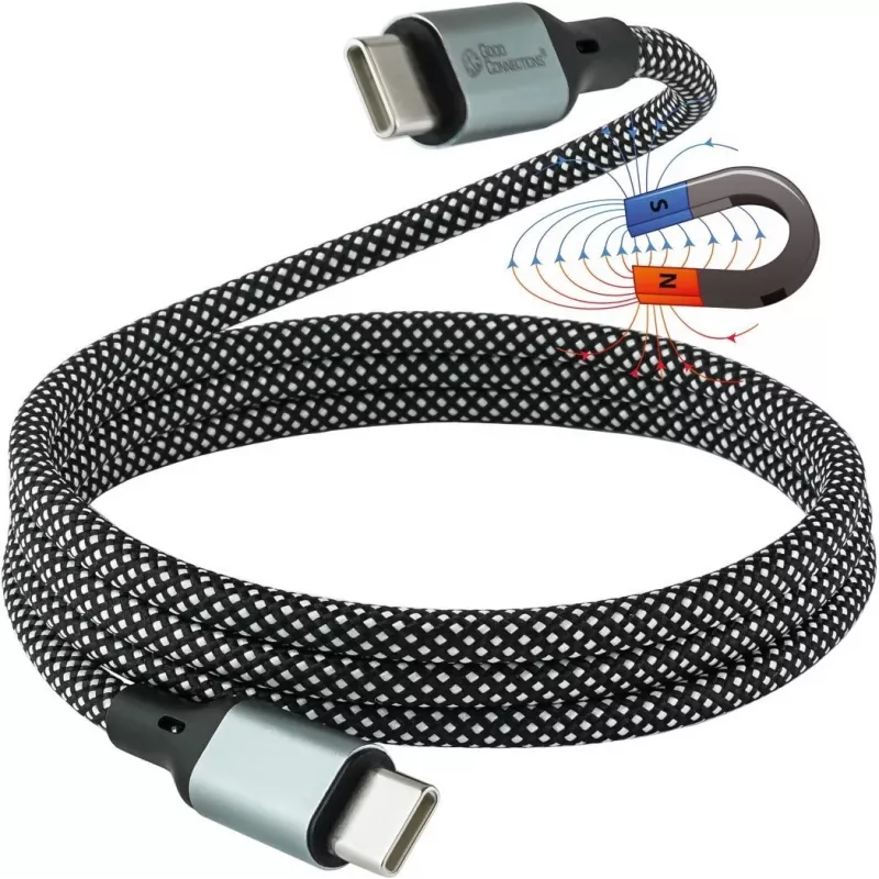 GoodConnections Magnetický USB 2.0 špirálový kábel 60W USB-C na USB-C, čierny/biely, 1m 2060-MT010SW