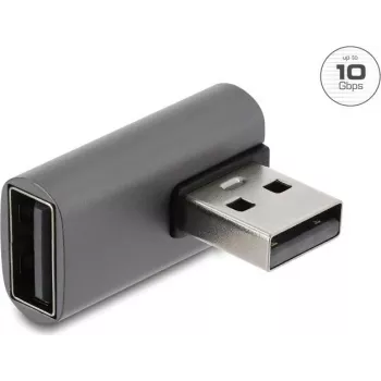 Delock USB 10 Gbps Type-A konektor samec na Type-A konektor samica adaptér, ľavý uhol, hliníkové puzdro