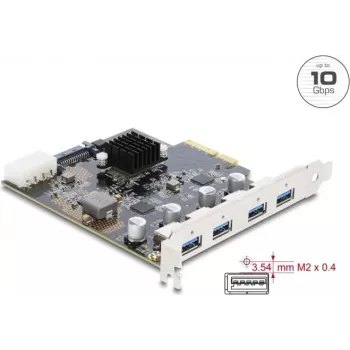 Delock PCI Express x4 karta na 4 x USB 10 Gbps USB Type-A Dual Channel