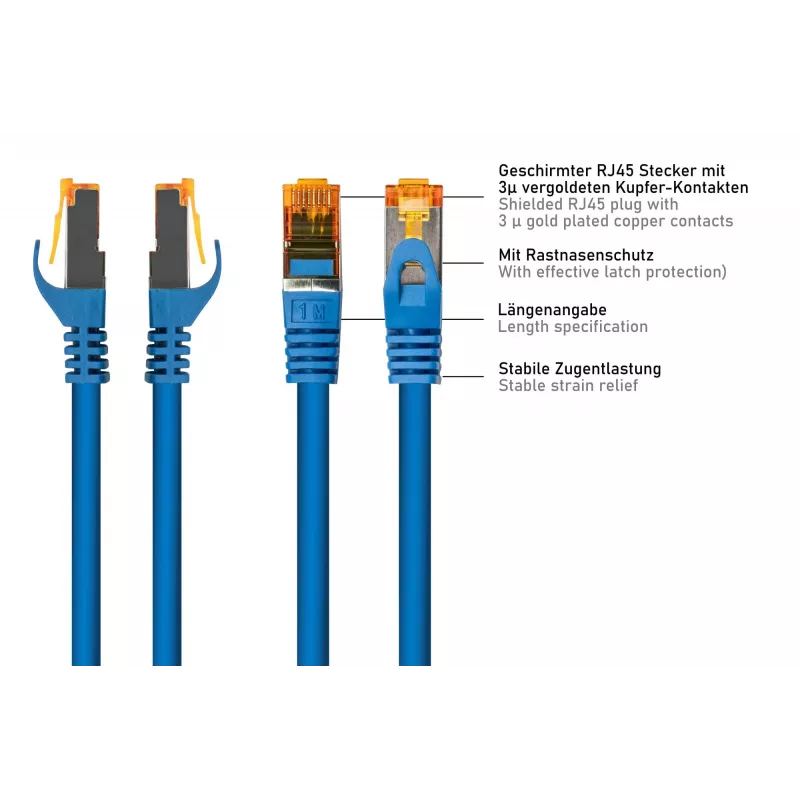 KABELMEISTER Cat.7 S/FTP patch kábel, RJ45, TPE bezhalogénový, modrý, 2m
