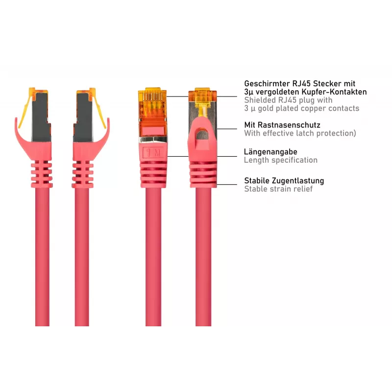 Kabelmeister Cat.7 S/FTP patch kábel, RJ45, TPE bezhalogénový, magenta, 1m