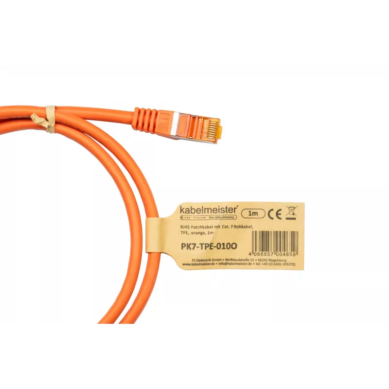 KABELMEISTER Cat.7 S/FTP patch kábel, RJ45, TPE plášť, bez halogénov, oranžový, 0,25 m