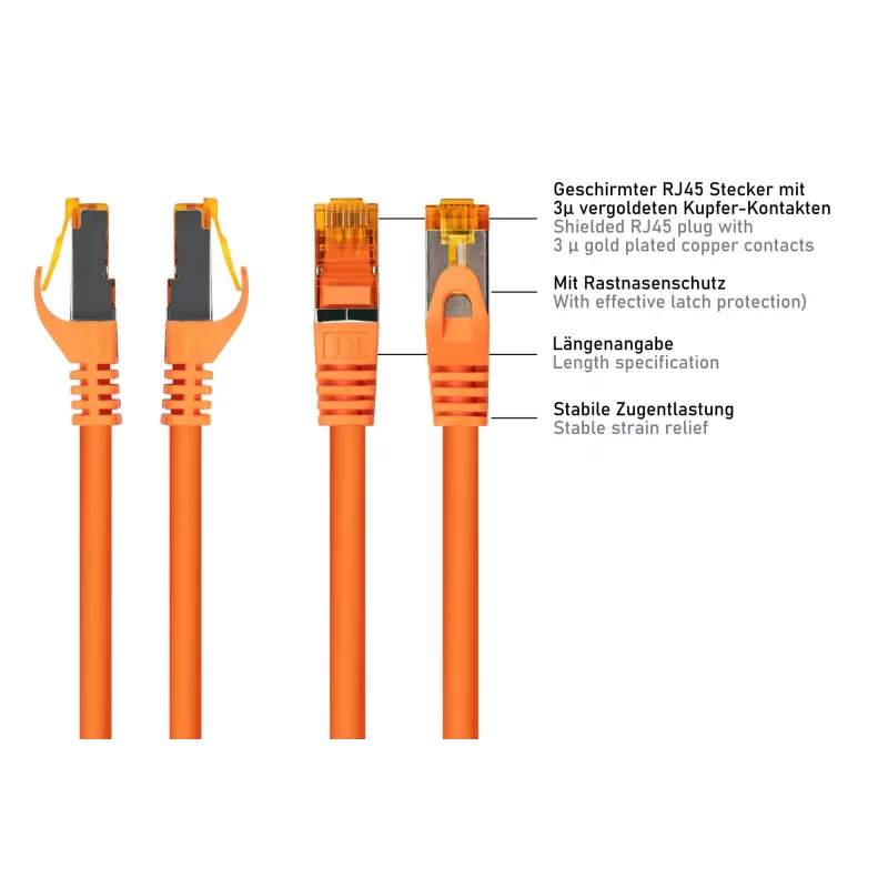Kabelmeister RJ45 patch kábel Cat.7 S/FTP 10 m oranžový bez halogénov TPE