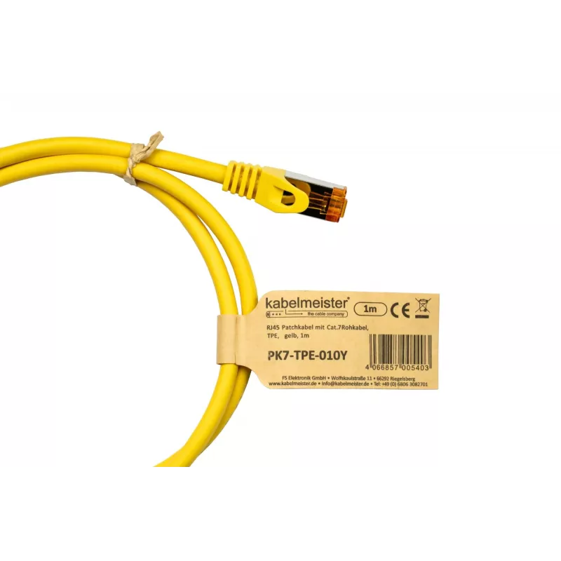 KABELMEISTER Cat.7 S/FTP patch kábel, RJ45, TPE bez halogénov, žltý, 0,5 m