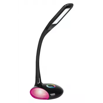 Activejet AJE-VENUS RGB čierna LED stolná lampa s RGB základňou, 7W hlavné svetlo, 3W RGB základňa, 400lm, 3000K/4500K/6000K, dotykové ovládanie, flexibilné rameno