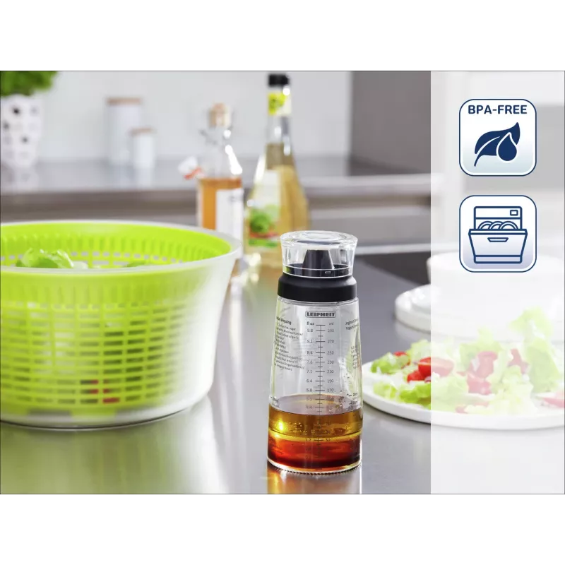 LEIFHEIT šejker na šalátový dresing 300 ml, transparentný/zelený