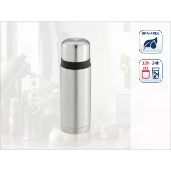 LEIFHEIT Thermos Coco 0,75L vákuová izolačná fľaša, nerez s vnútornou sklenenou nádobou, strieborná