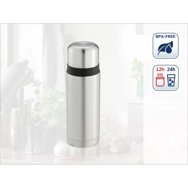 LEIFHEIT Thermos Coco 0,75L vákuová izolačná fľaša, nerez s vnútornou sklenenou nádobou, strieborná