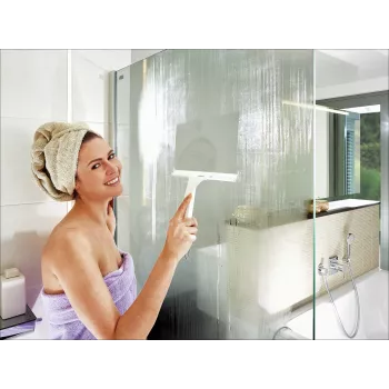 LEIFHEIT Cabino 24cm sprchová stierka s háčikom na prísavku, biela/sivá